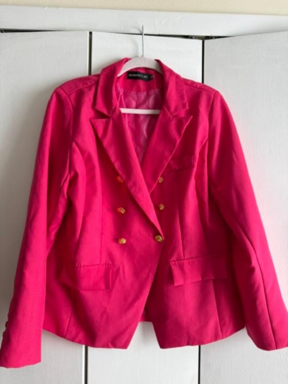 SHEIN Hot Pink Double Breasted Blazer Gold Buttons XL